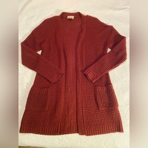 Maroon cable knit cardigan